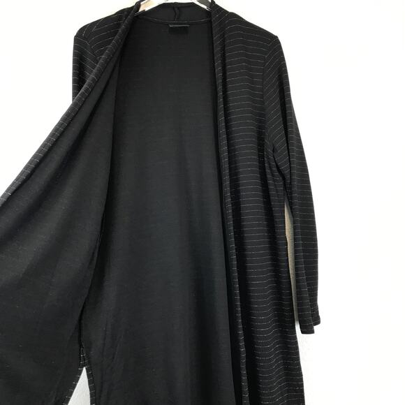J. Jill Wearever Silver Metallic Stripe Open Front Longline Cardigan Sweater - Picture 3 of 9